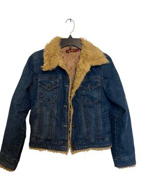 Vintage Clash Jeans U.S.A. Sherpa-Lined Denim Jacket With Faux Shearling Collar